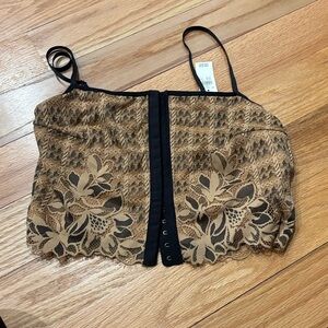 aerie Floral Lace Bralette in Tan and Black